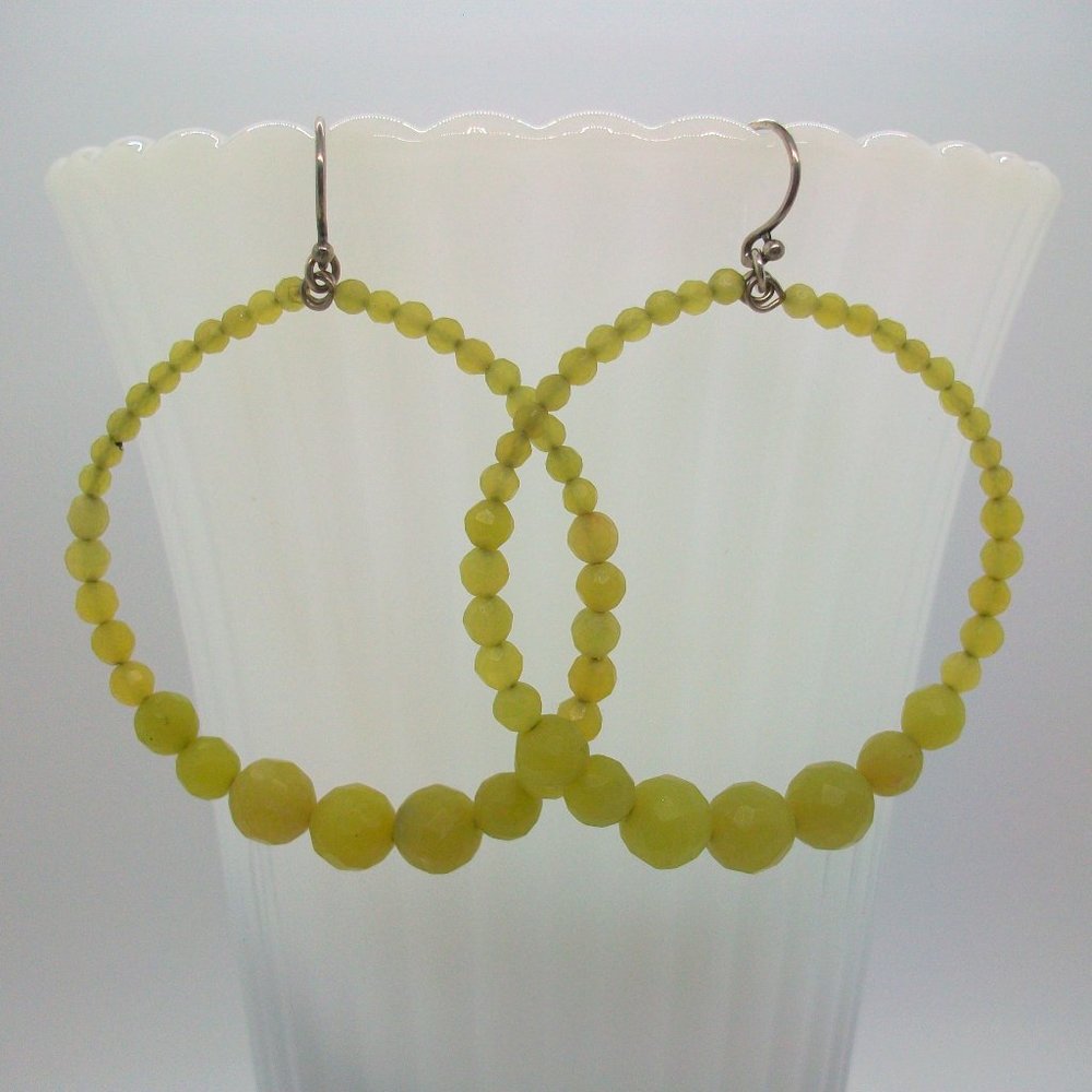 Yellow Green Faceted Graduated Bead Boho Hoop Earrings